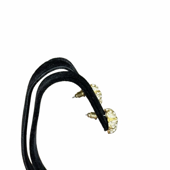 Y2K Vintage Rhinestone Flower Power Puffy Gold Tone Pierced Stud Earrings - Picture 3 of 4